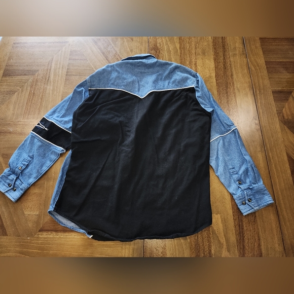 Express Riders Western Aztec Rodeo Tribal Black Blue Button Down Sz Large - Picture 10 of 13